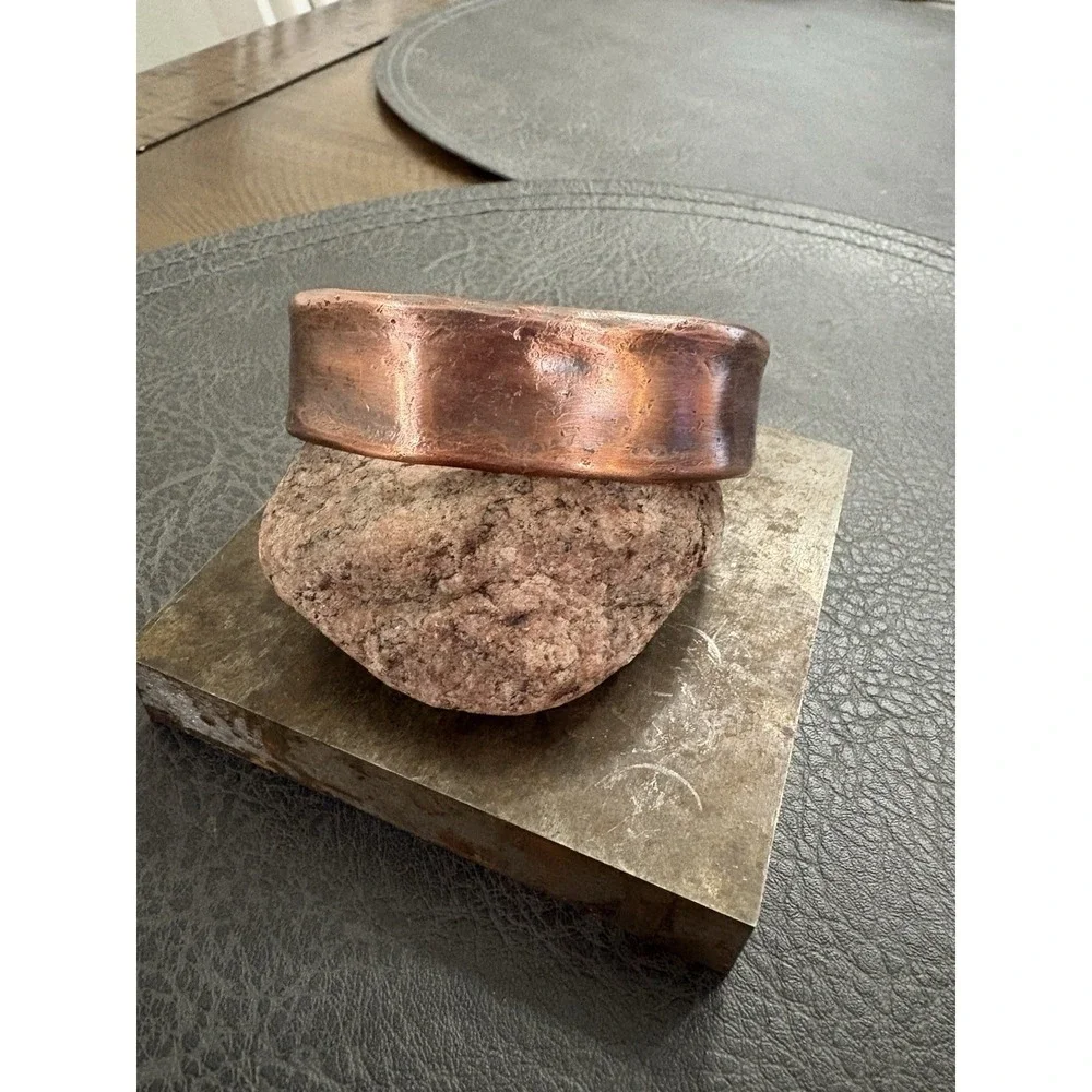 Pure Copper Men's Handmade Wide‎ Thick Cuff, Hammered Concrete Finish Bracelet